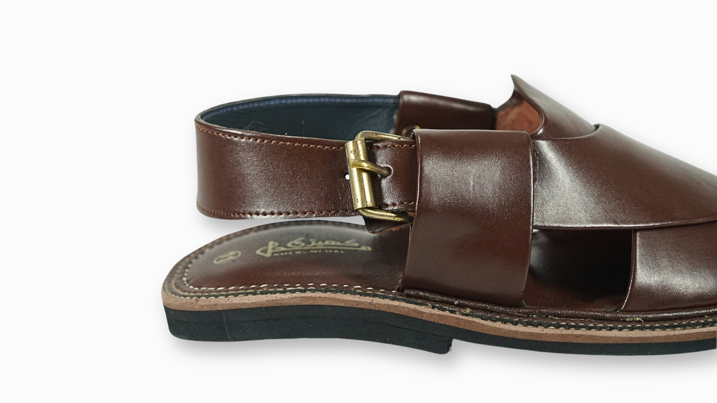 Brown Dull Peshawari Sandals – Burgundy T-Shape Leather Chappal for Men