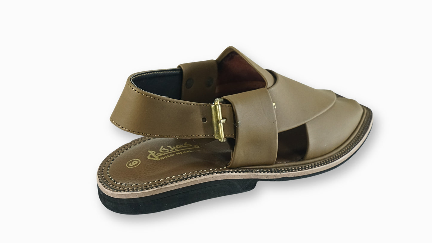 Khaki White Round Cut Peshawari Sandals Heritage Style