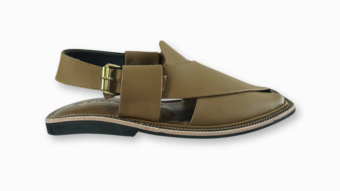 Khaki White Round Cut Peshawari Sandals Heritage Style