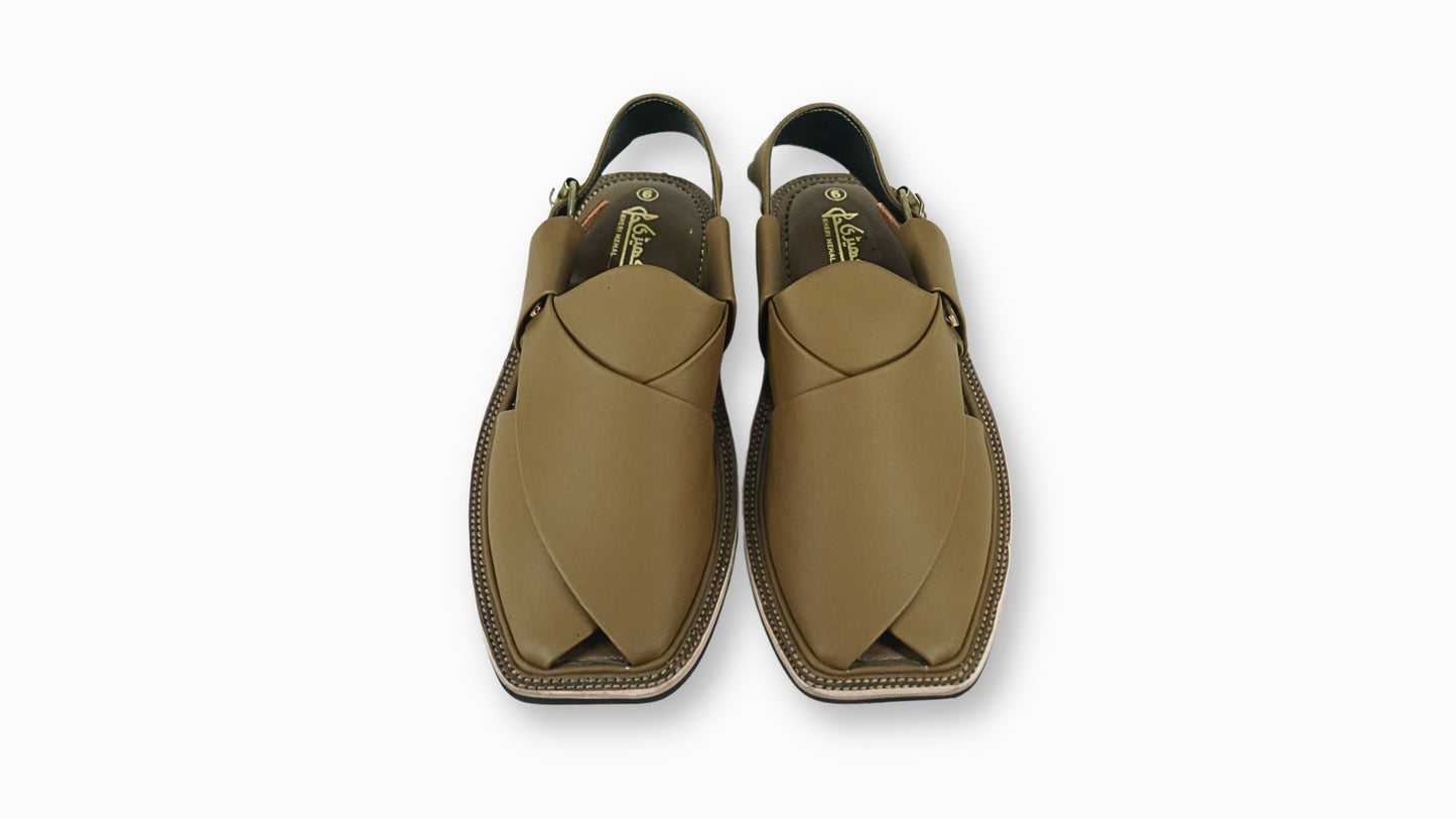 Khaki White Round Cut Peshawari Sandals Heritage Style