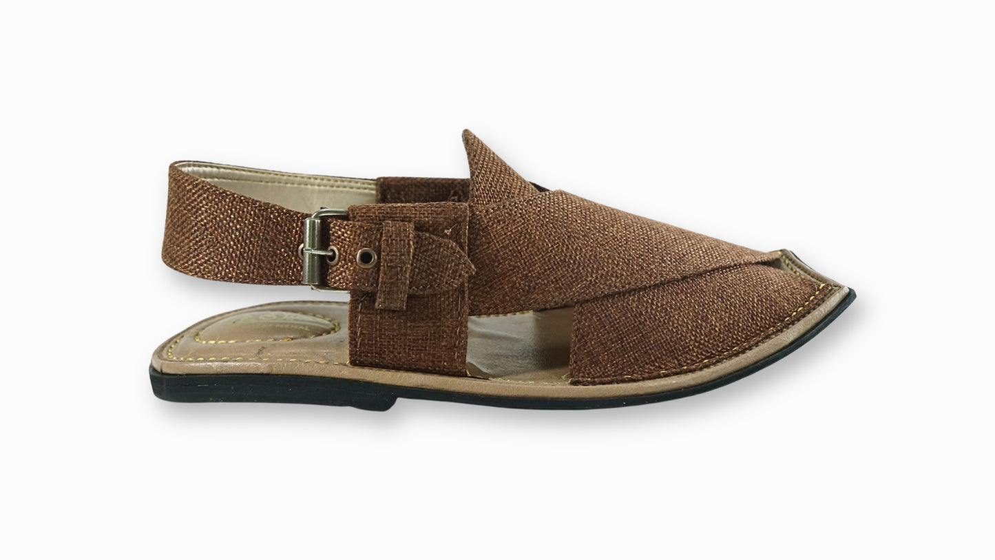 Brown Jeans Khaki style White Round Cut Peshawari Sandals