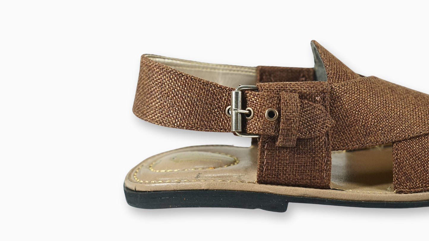 Brown Jeans Khaki style White Round Cut Peshawari Sandals