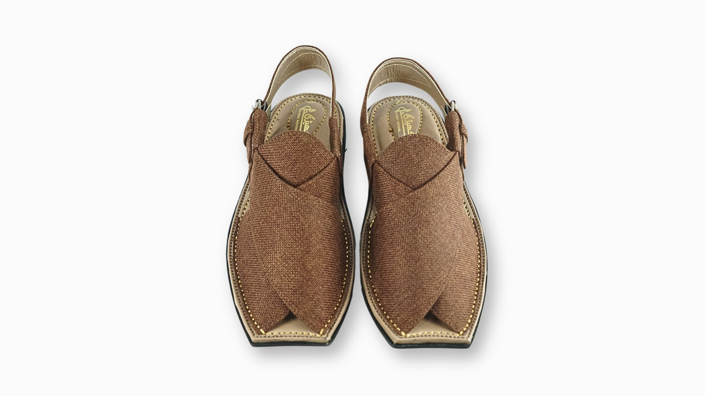 Brown Jeans Khaki style White Round Cut Peshawari Sandals