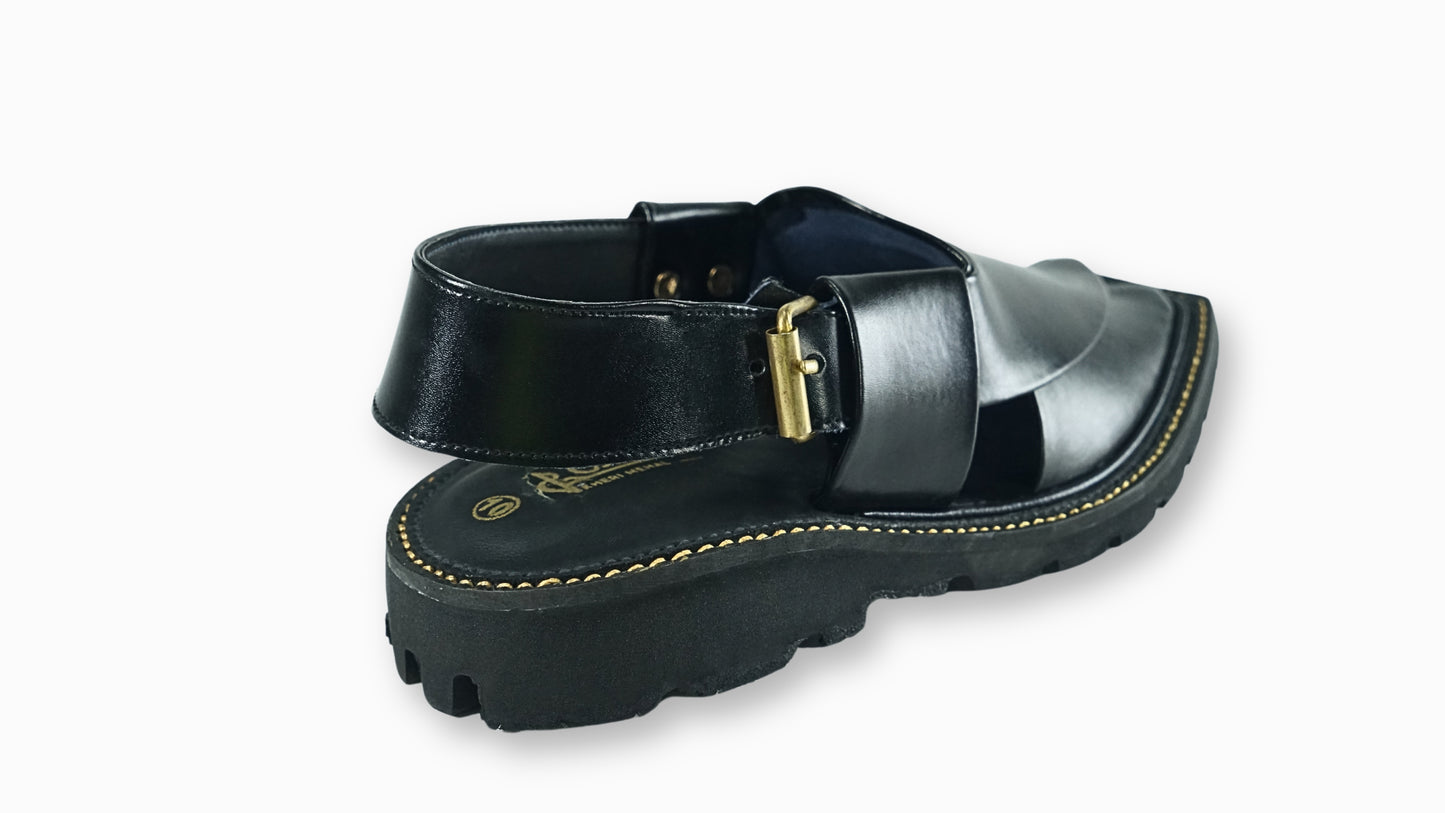 Kaptaan Classic Black Peshawari Sandals – Jet Black Edition