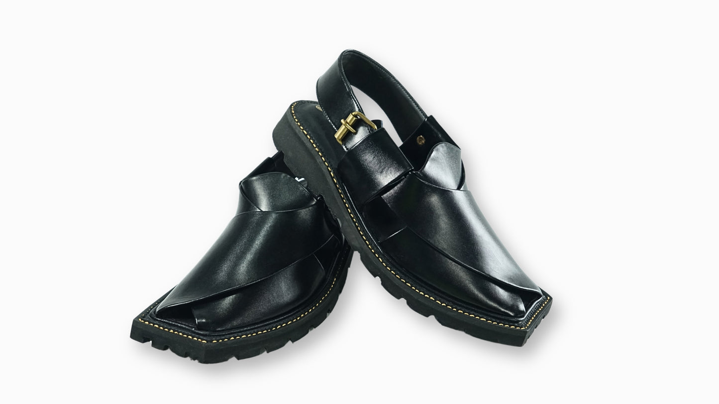Kaptaan Classic Black Peshawari Sandals – Jet Black Edition