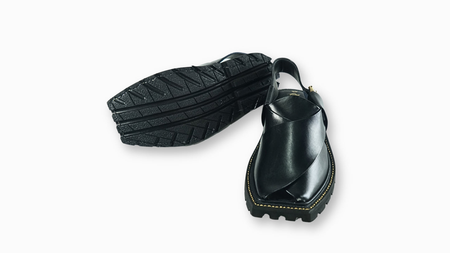 Kaptaan Classic Black Peshawari Sandals – Jet Black Edition