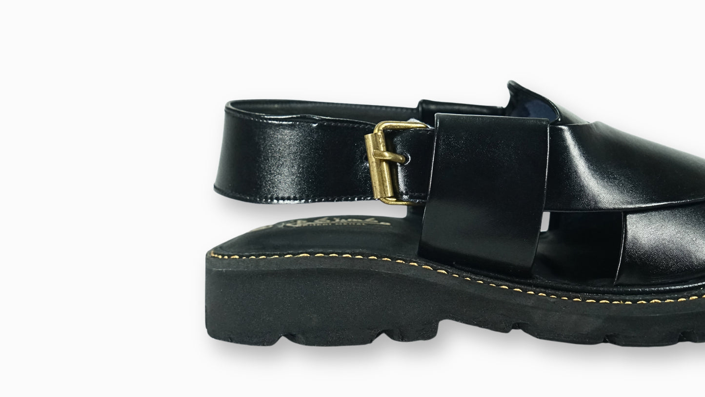 Kaptaan Classic Black Peshawari Sandals – Jet Black Edition