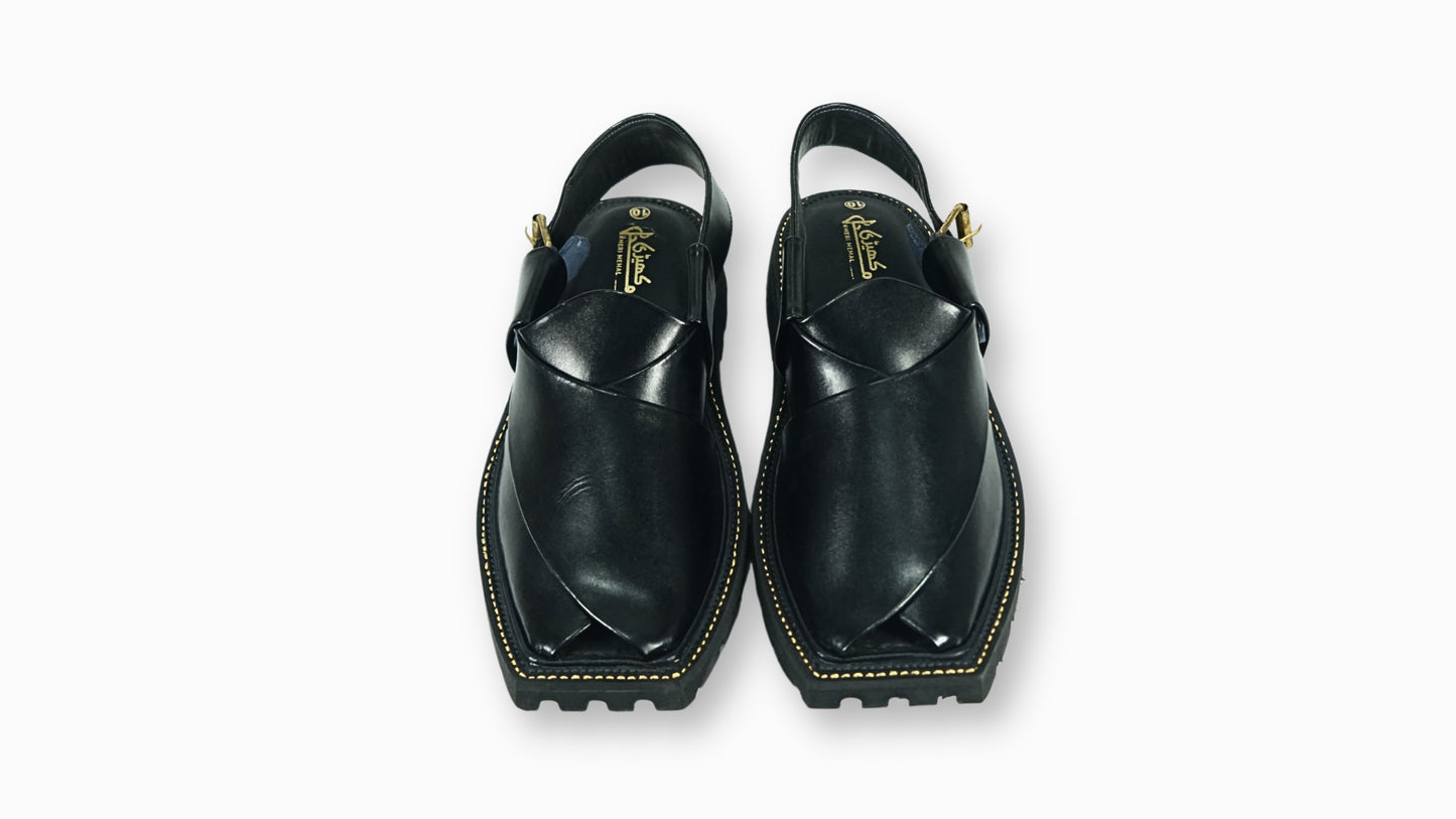 Kaptaan Classic Black Peshawari Sandals – Jet Black Edition