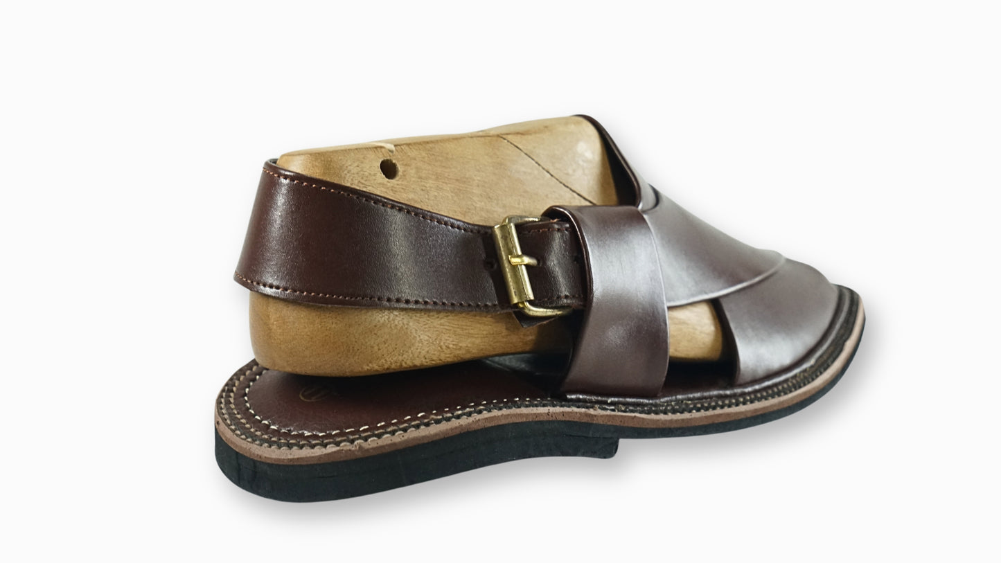 Brown Dull Peshawari Sandals – Burgundy T-Shape Leather Chappal for Men