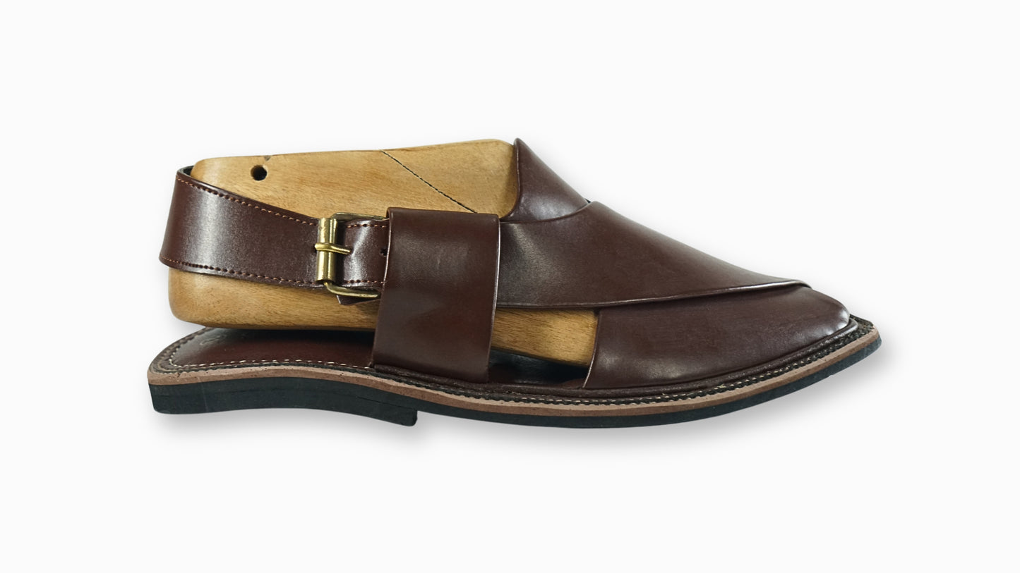 Brown Dull Peshawari Sandals – Burgundy T-Shape Leather Chappal for Men