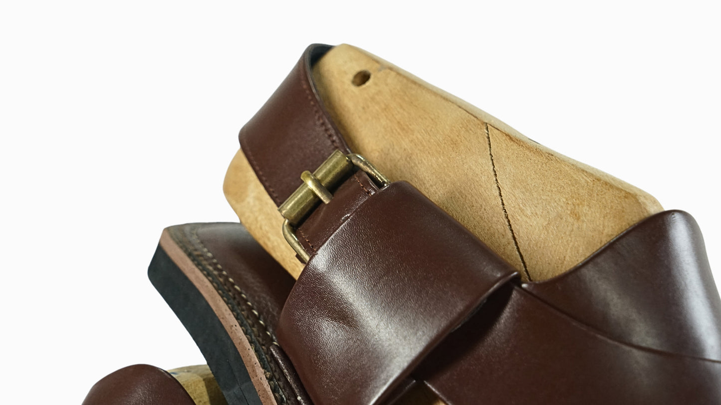 Brown Dull Peshawari Sandals – Burgundy T-Shape Leather Chappal for Men