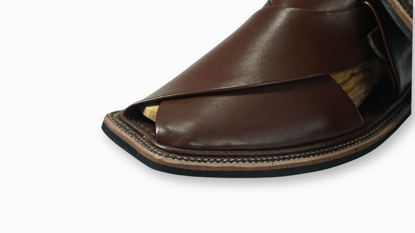 Brown Dull Peshawari Sandals – Burgundy T-Shape Leather Chappal for Men
