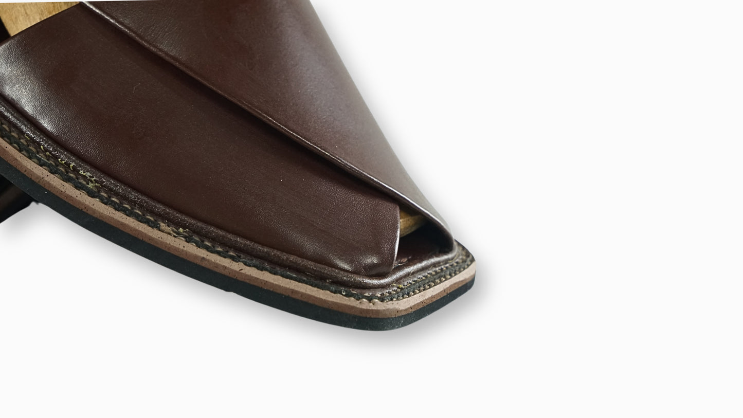 Brown Dull Peshawari Sandals – Burgundy T-Shape Leather Chappal for Men
