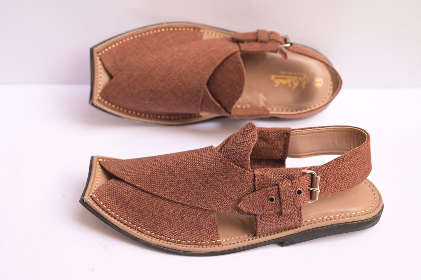 Brown Jeans Khaki style White Round Cut Peshawari Sandal