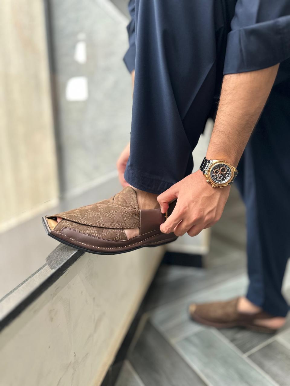 Brown Patch Work Peshawari Sandals – Men’s Signature Style