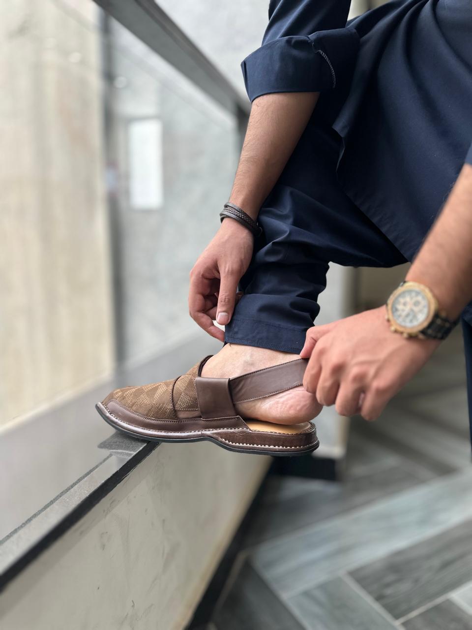 Brown Patch Work Peshawari Sandals – Men’s Signature Style