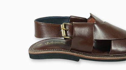 Brown Dull Peshawari Sandals – Burgundy T-Shape Leather Chappal for Men