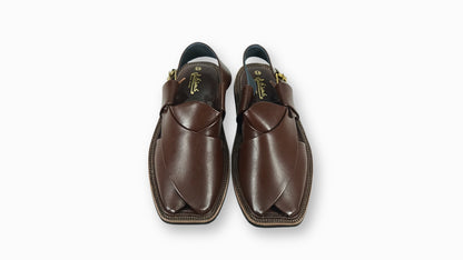 Brown Dull Peshawari Sandals – Burgundy T-Shape Leather Chappal for Men
