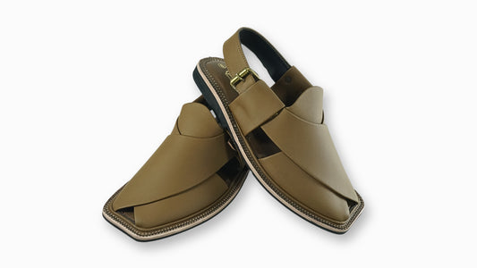 Khaki White Round Cut Peshawari Sandals Heritage Style