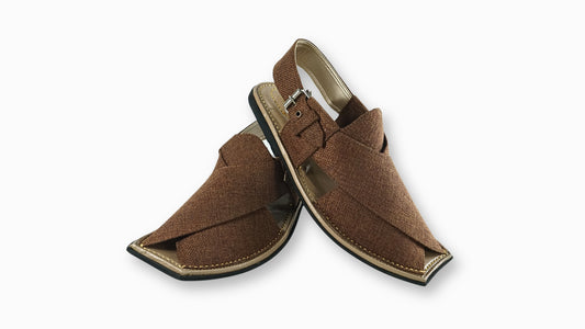 Brown Jeans Khaki style White Round Cut Peshawari Sandals