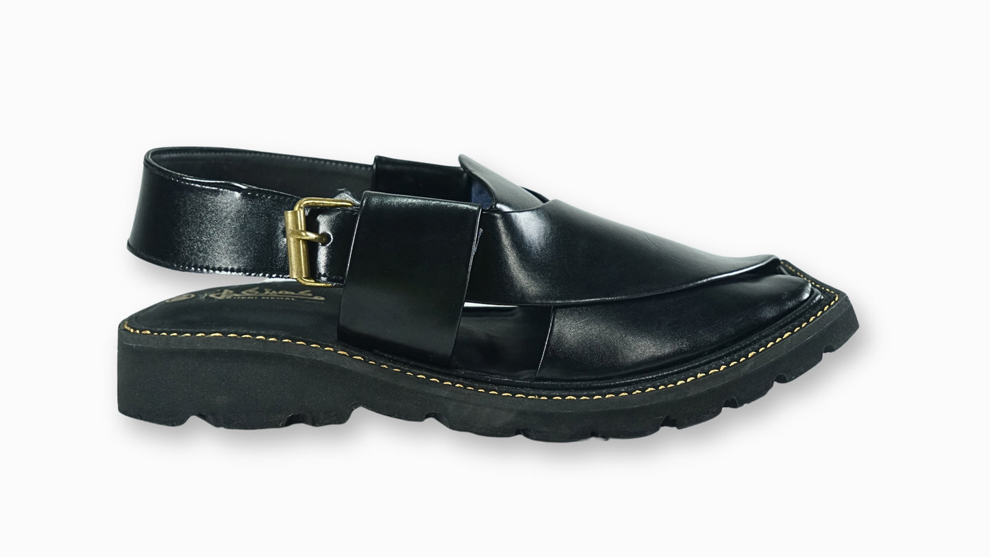Kaptaan Classic Black Peshawari Sandals – Jet Black Edition