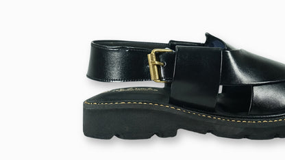 Kaptaan Classic Black Peshawari Sandals – Jet Black Edition