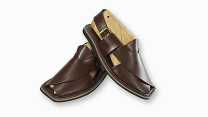 Brown Dull Peshawari Sandals – Burgundy T-Shape Leather Chappal for Men