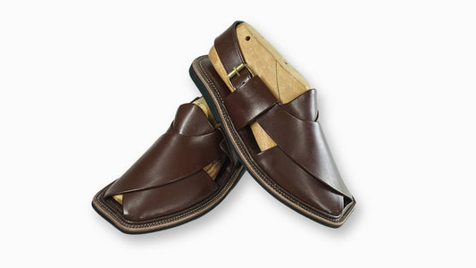 Brown Dull Peshawari Sandals – Burgundy T-Shape Leather Chappal for Men